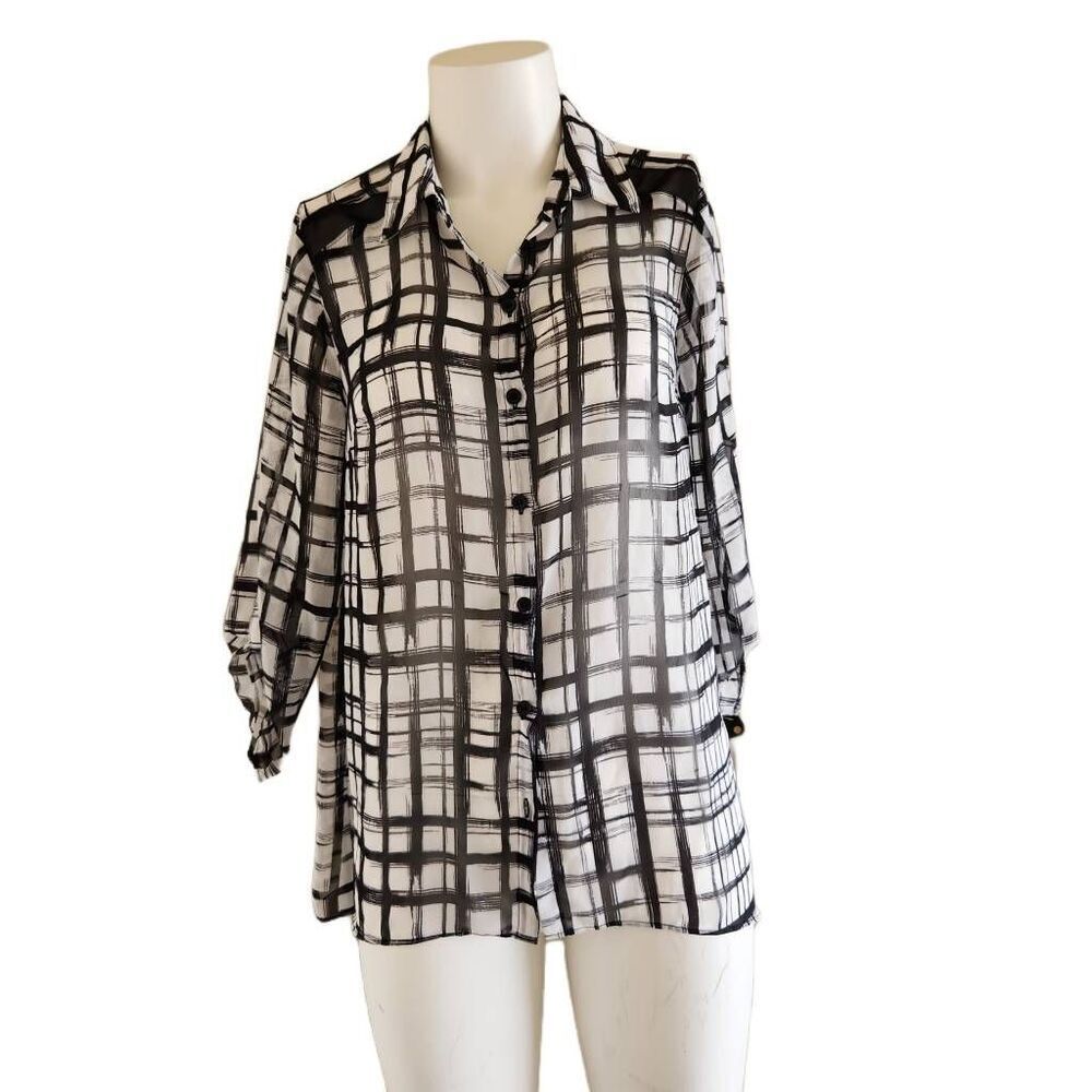 alyx small womens button up black white plaid button up collared blouse